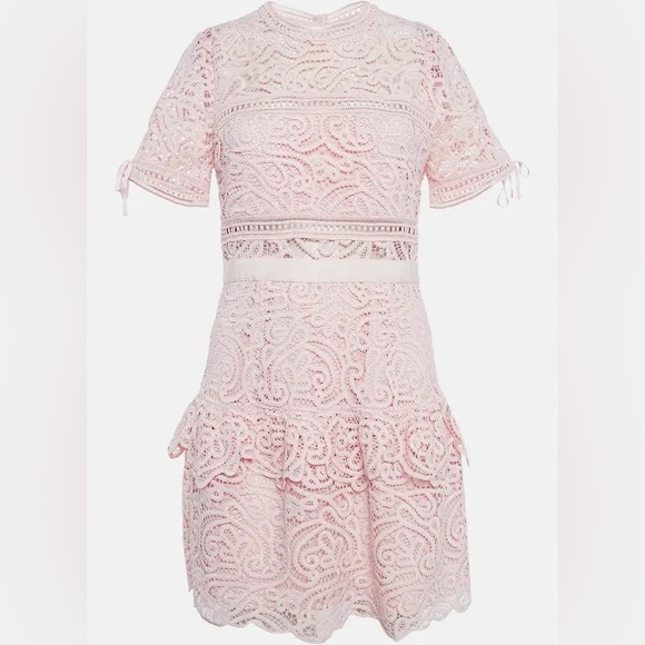 Self-Portrait Dresses & Skirts - Self-Portrait Pale Pink Lace Short-Sleeve Dress